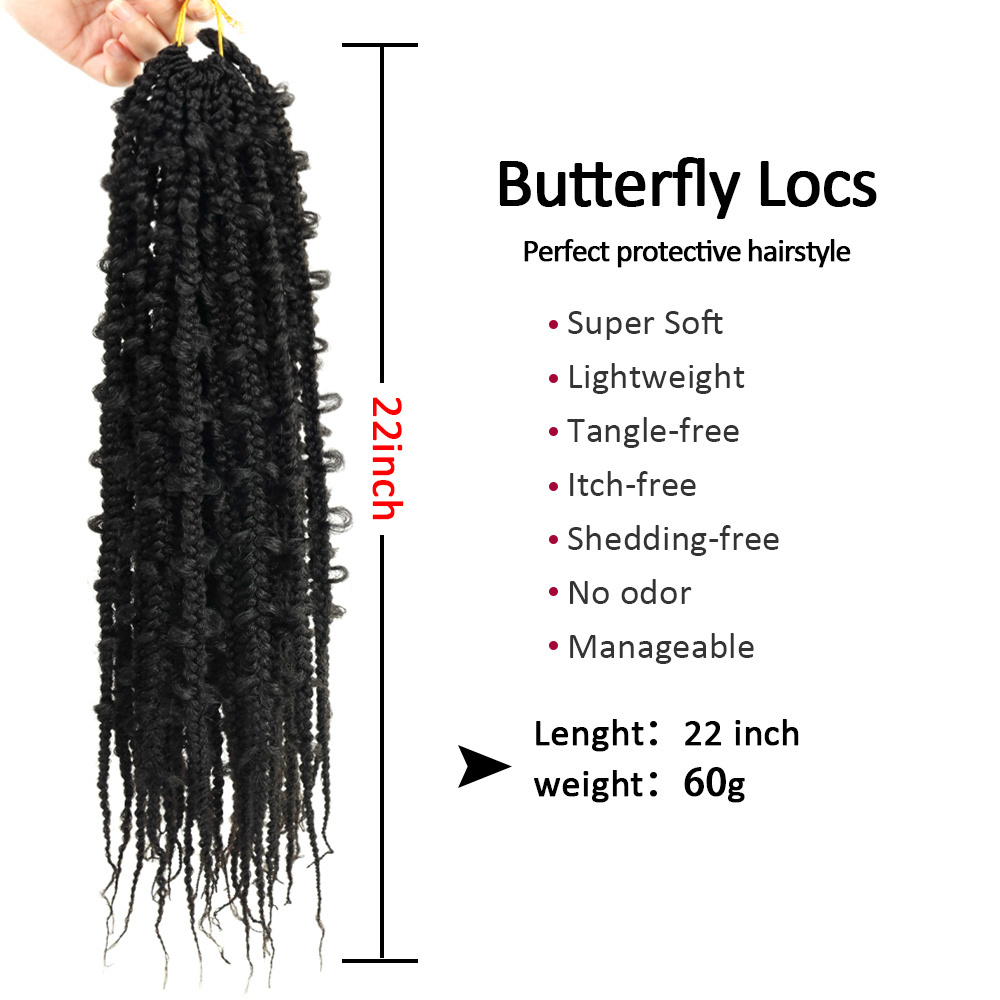 MYZYR 22 inch 60g 12 stands Butterfly Locs Crochet Hair Soft River Synthetic Senegalese Twist Hair Nu Braiding For Black Women F