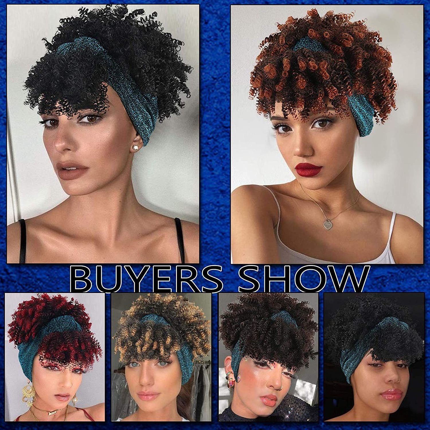 Hot Selling Headband Wigs for Black Women Synthetic Short Afro Kinky Curly Wigs with Bangs Drawstring High Puff Wig