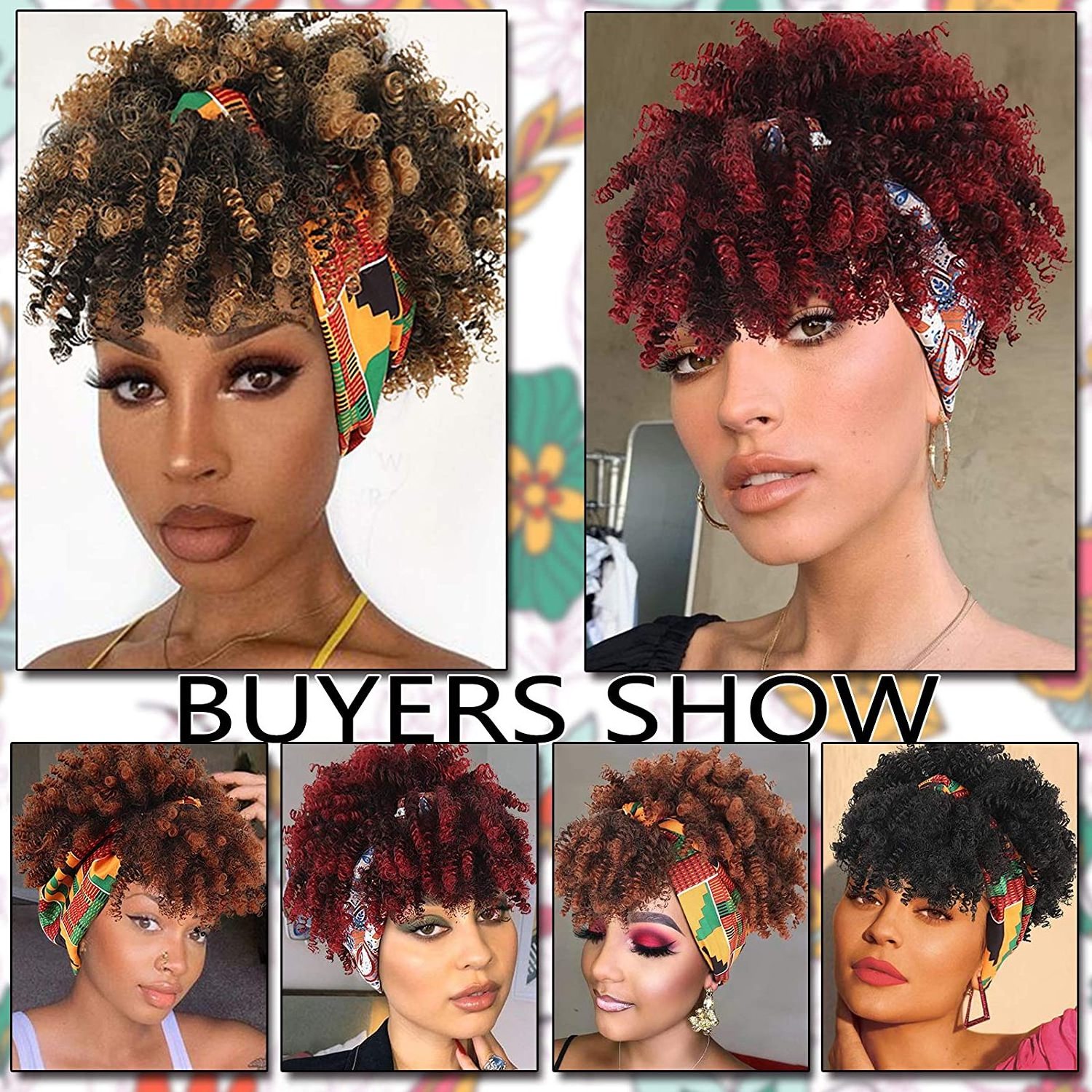 Hot Selling Headband Wigs for Black Women Synthetic Short Afro Kinky Curly Wigs with Bangs Drawstring High Puff Wig