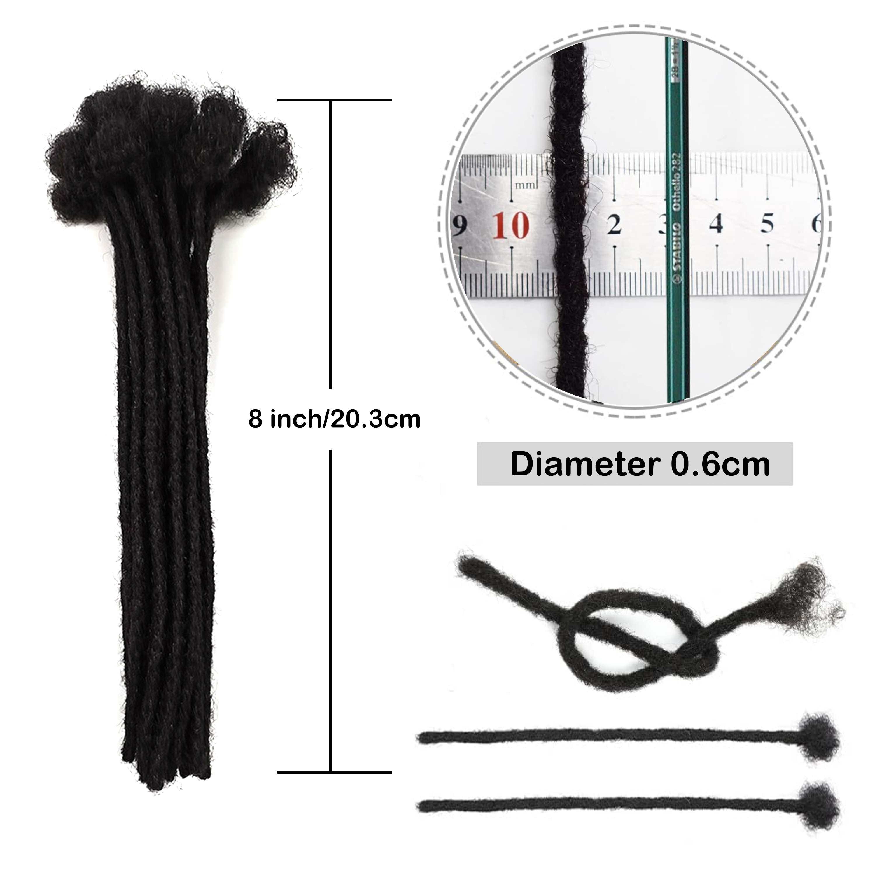 0.6cm 0.8cm Dreadlocks Lock Extensions Human Hair for Man Natural Crochet Braiding Afro Dreads Bulk Virgin Human Hair Extensions