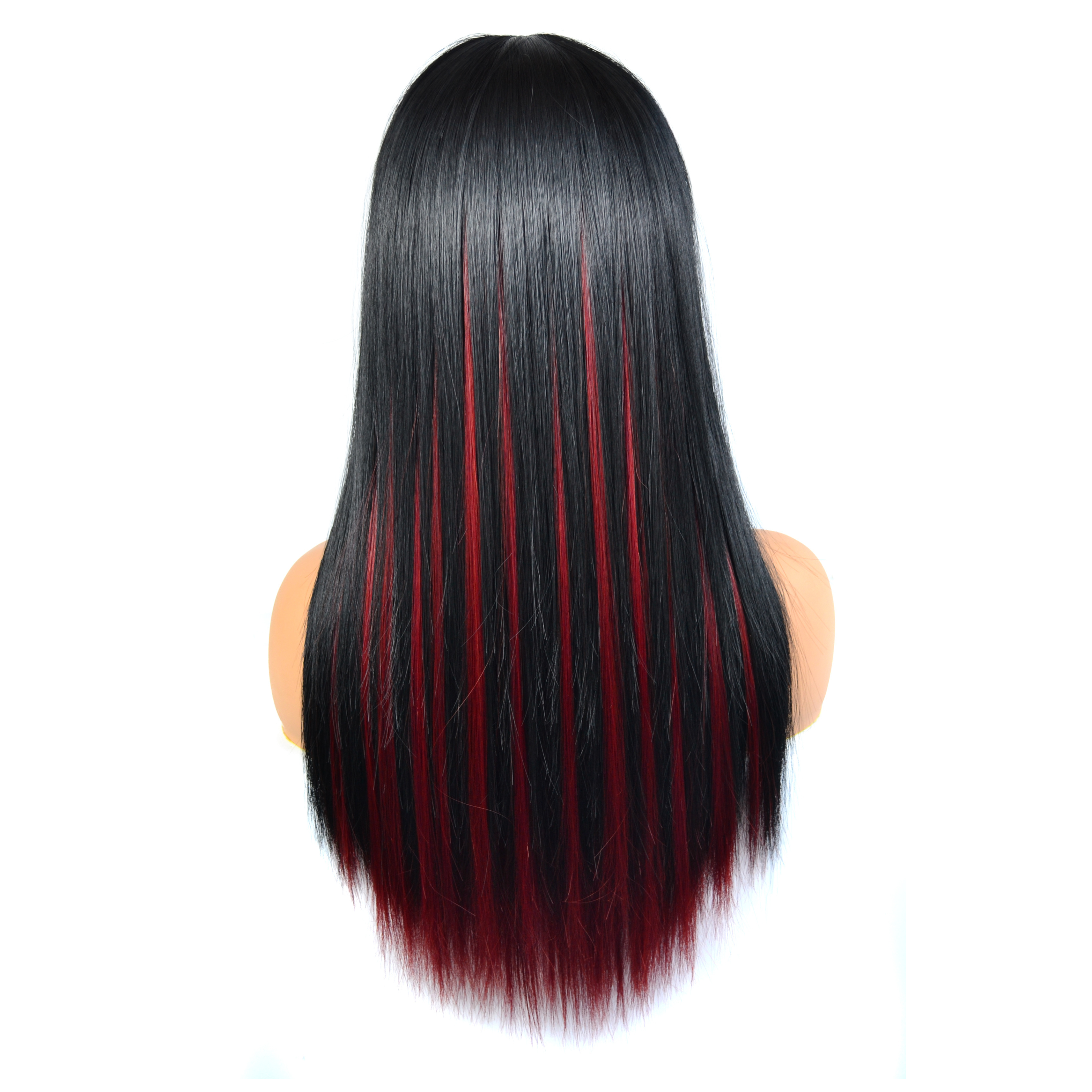 24inch Red Mixed Black Kawaii Lolita Mullet Wig Harajuku Long Straight Hair Bangs Adult Chic Girls Women Cosplay Daily Wear