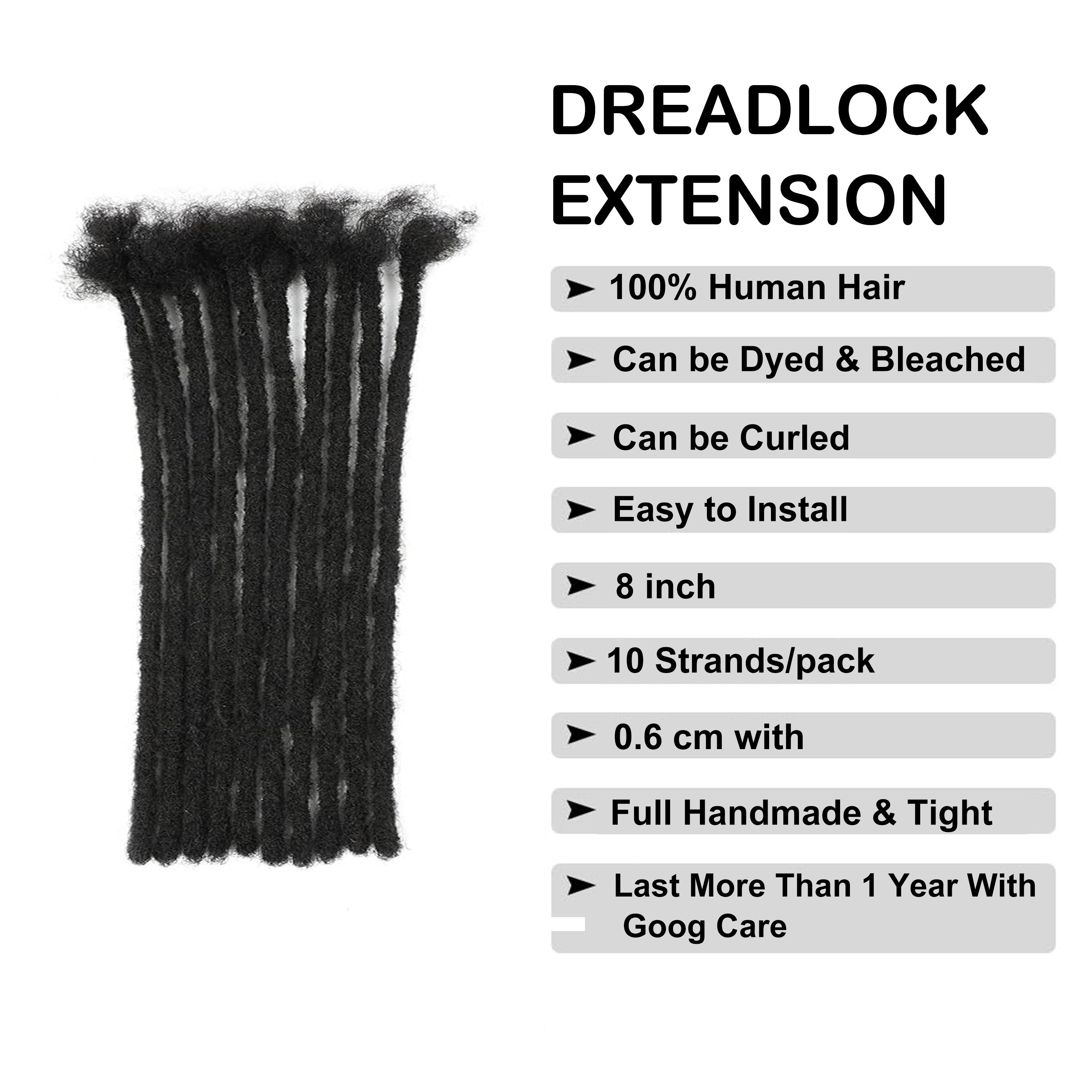 0.6cm 0.8cm Dreadlocks Lock Extensions Human Hair for Man Natural Crochet Braiding Afro Dreads Bulk Virgin Human Hair Extensions