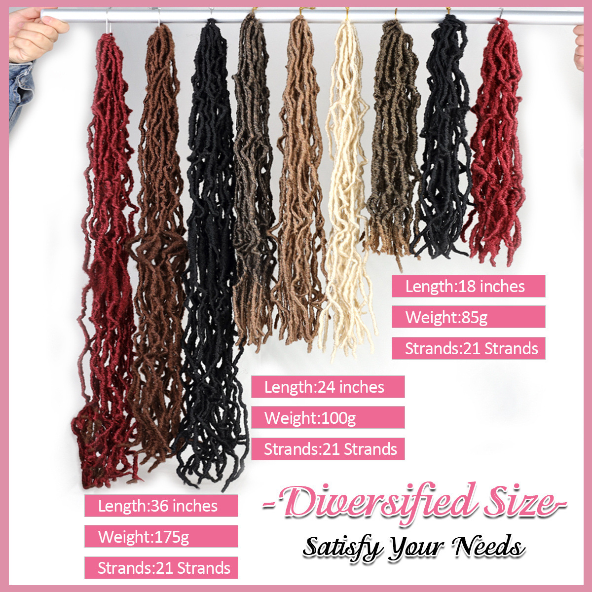 Free Sample 18Inch 24Inch 36Inch Crochet Hair Extension 21 strands Synthetic Crochet Hair Nu Locs Dreadlock Hair Bulk