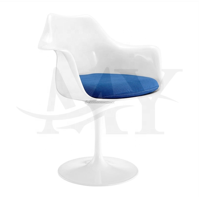 Design Fiberglass Seat Dining Tulip Arm Chair Comfortable  Metal Tulip Fabric cushion Royal Style Restaurant Chair