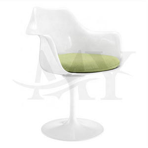 Design Fiberglass Seat Dining Tulip Arm Chair Comfortable  Metal Tulip Fabric cushion Royal Style Restaurant Chair