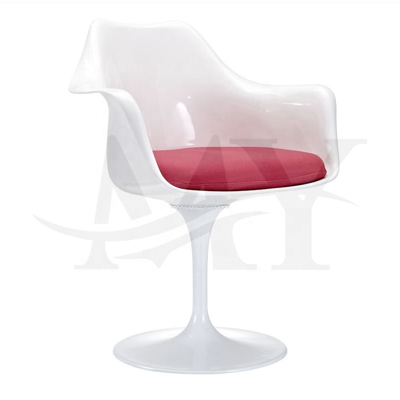 Design Fiberglass Seat Dining Tulip Arm Chair Comfortable  Metal Tulip Fabric cushion Royal Style Restaurant Chair