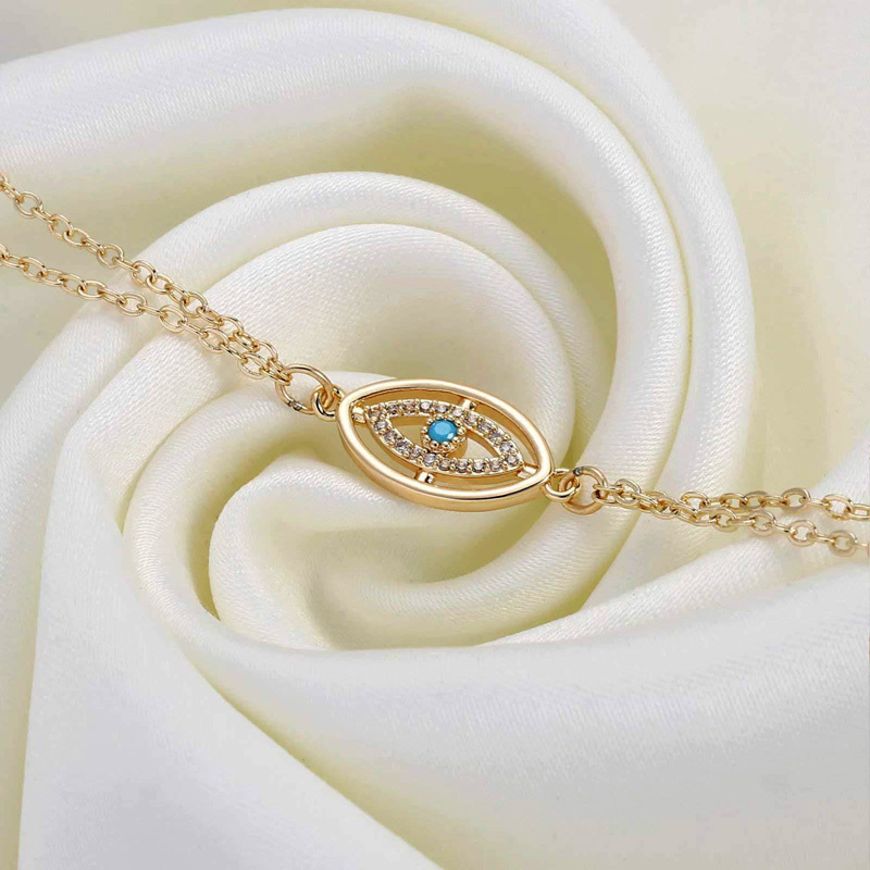 Dainty tarnish free 14K gold plated stainless steel double layer evil eye charm with zircon bracelet jewelry for women girls