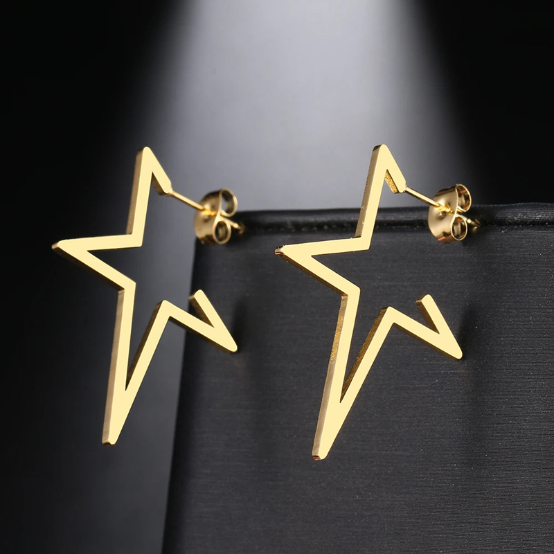 Tarnish Free 18K Gold Plated Stainless Steel Earrings 2023 Trendy Gothic Fashion Big Star Punk Stud Earrings For Women Jewelry