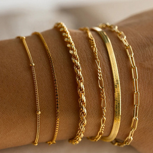 Waterproof  Snake Chain Bracelets 18K Gold Plated Stainless Steel Cuban Chain Stackable Bracelet Women Jewelry