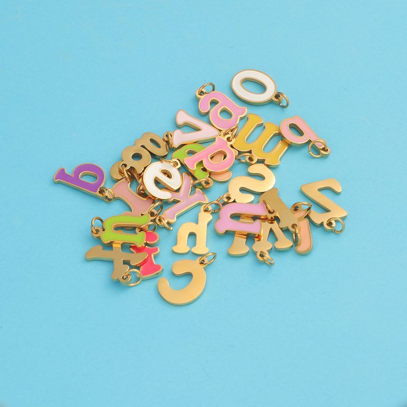 None tarnish Gold Plated Enamel Stainless steel Charms Letter For Jewelry Making Handmade Waterproof DIY Necklace Accessories