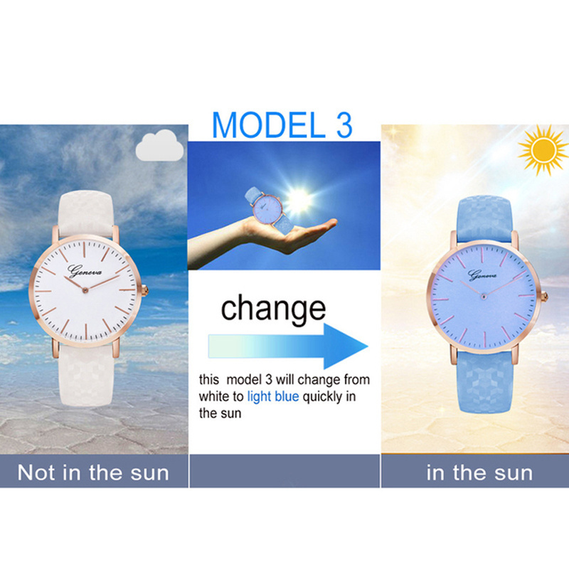 New Fashion Simple Style Temperature Change Color Women Watch Sun UV Color Change Lady Quartz Wristwatches Relogio Feminino