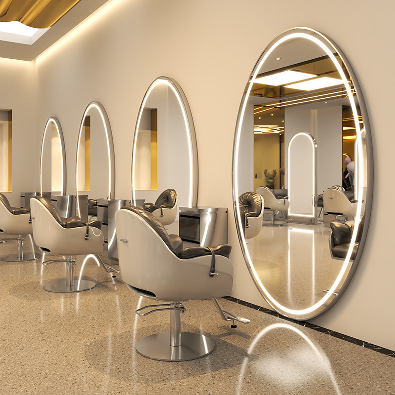 Full Length Salon Mirror Station Hair Salon Furniture Barber Station Styling Mirror Gold Salon Mirror With Light