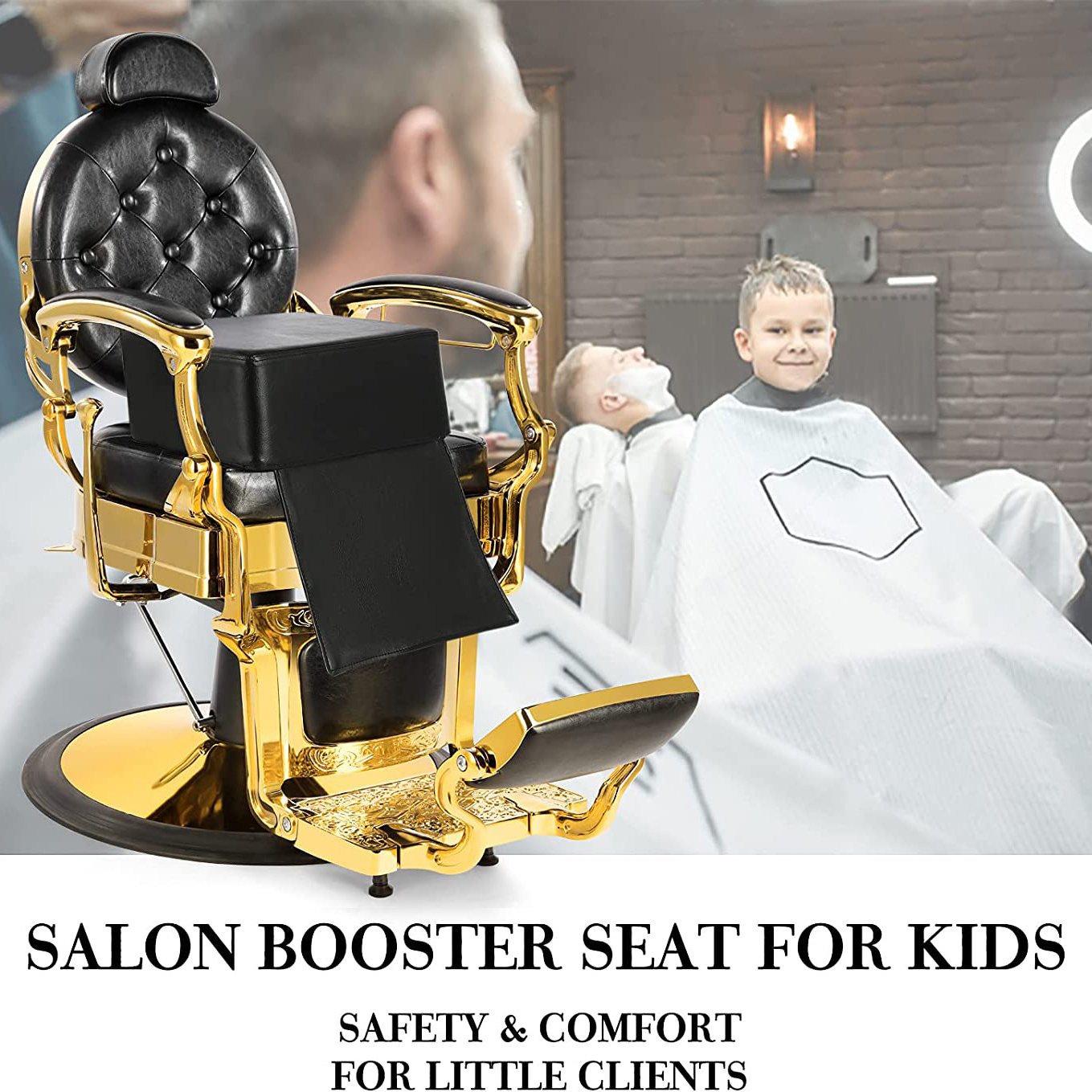 Salon Barber Black Spa Equipment Children Leather Cushion Haircut Styling Chair Boost Seats