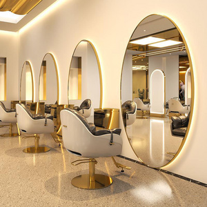 Full Length Salon Mirror Station Hair Salon Furniture Barber Station Styling Mirror Gold Salon Mirror With Light