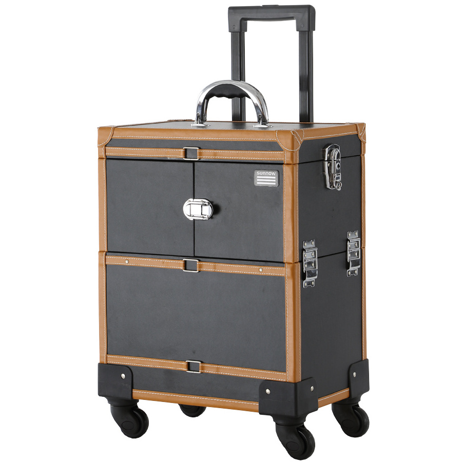 Makeup Case Rolling Trolley Organizer Aluminum Cosmetic Trolley Case Capacity Aluminum Case with Tie Rod Trolley Suitcase