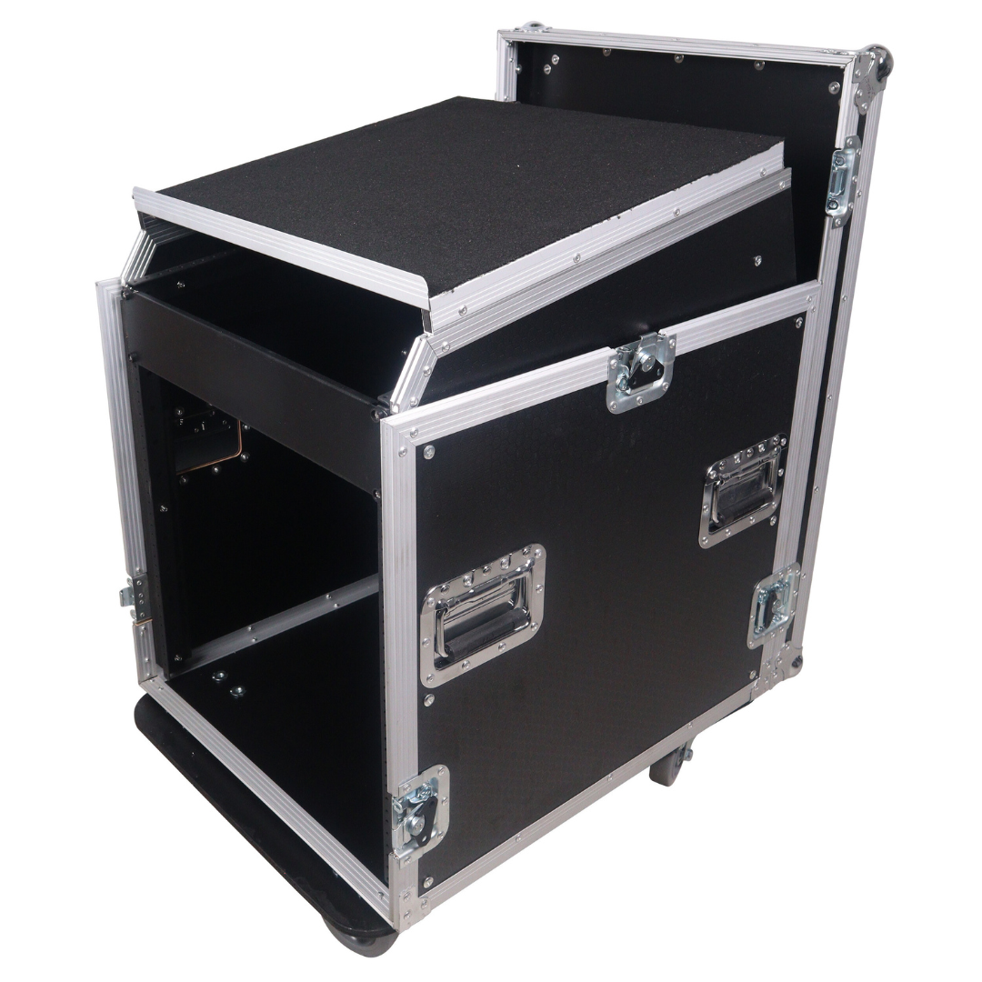 Factory Wholesale Custom Aluminum Flight Case 13U Top Mixer-DJ 12U Rack Combo Flight Case with Laptop Shelf and wheels