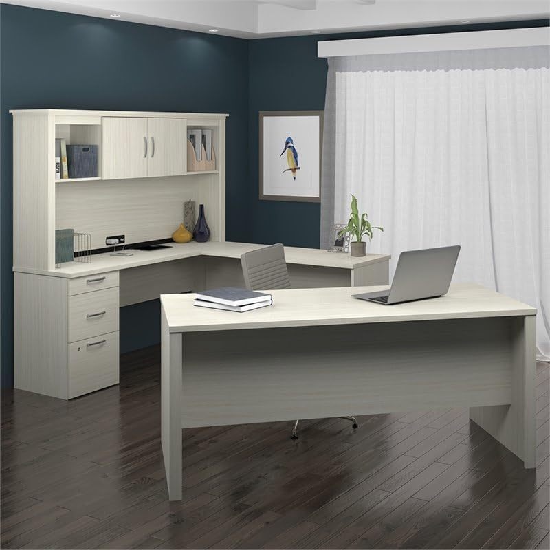 High Tech Office Furniture U Shaped Executive Office Table with Hutch Cabinet