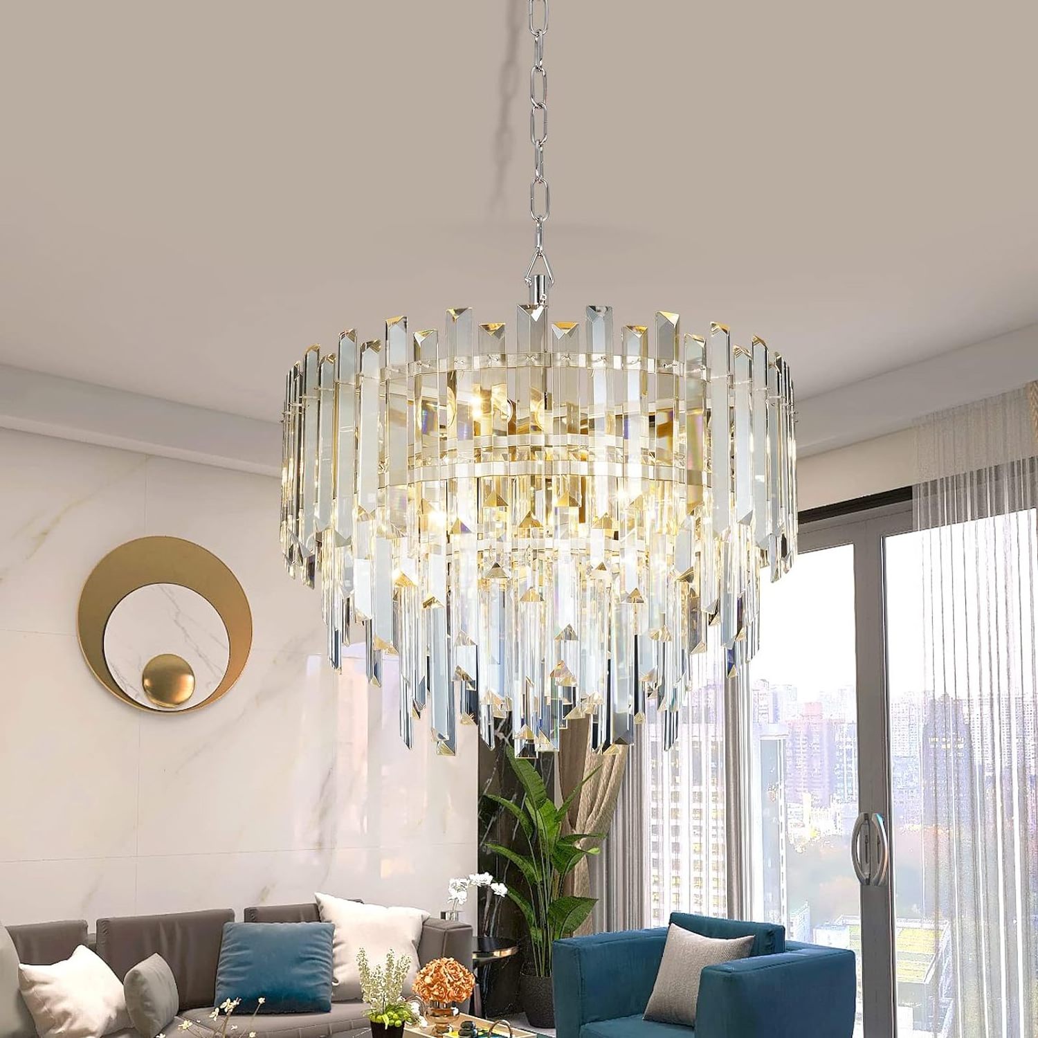 MEEROSEE Crystal Chandeliers Modern Chandelier for Dining Living Room Bedroom Entryway Ceiling Hanging Pendant Light MD6068A