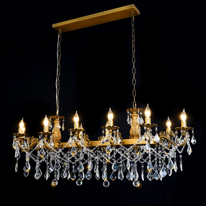 Crystal Modern Chandelier Island Lighting 12 Lights Pendant Rectangle Hanging Ceiling Light Fixture for Dining Living Room