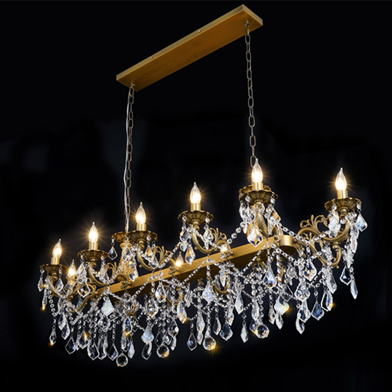 Crystal Modern Chandelier Island Lighting 12 Lights Pendant Rectangle Hanging Ceiling Light Fixture for Dining Living Room