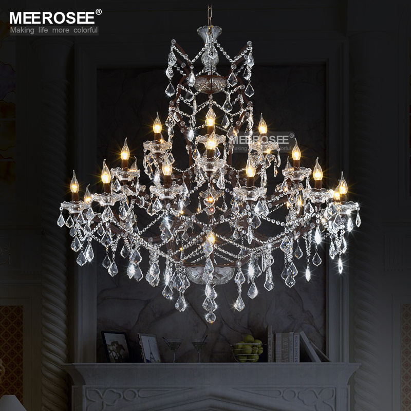 MEEROSEE Vintage Crystal Chandelier Light Fixture 25 Lights Hanging Suspension Lamp Crystal Chandeliers Lighting MD1130G60PN