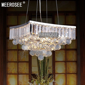 MEEROSEE Square Crystal Chandelier Light Crystal Lighting Fixture for Dining Room Crystal Suspension Lamp Luminaire MD8795