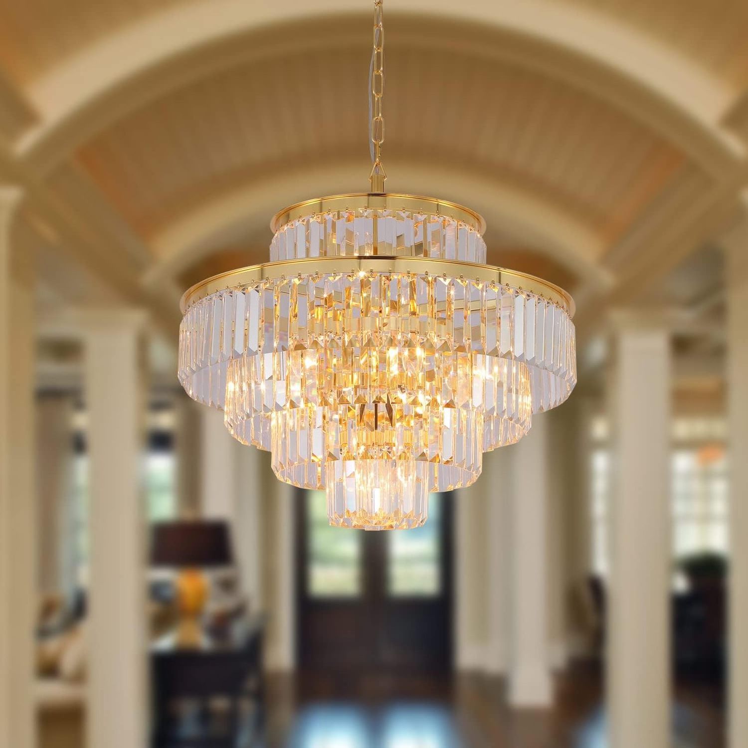 MEEROSEE Modern Crystal Chandelier Light Pendant Ceiling Lamp Lighting Fixture for Dining Living Room Foyer Hallway MD2950