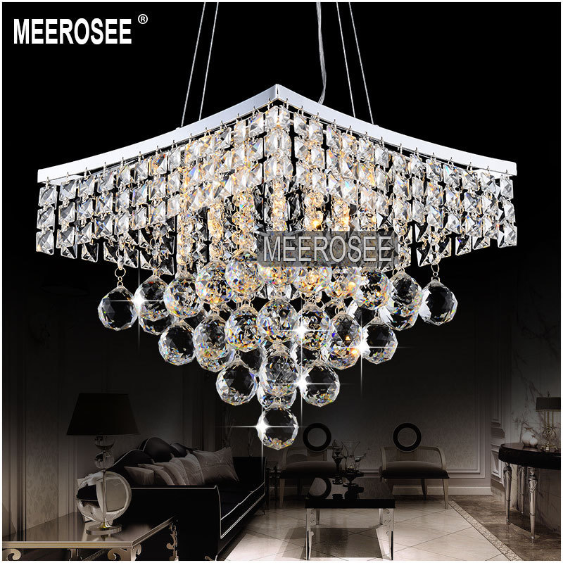 MEEROSEE Square Crystal Chandelier Light Crystal Lighting Fixture for Dining Room Crystal Suspension Lamp Luminaire MD8795