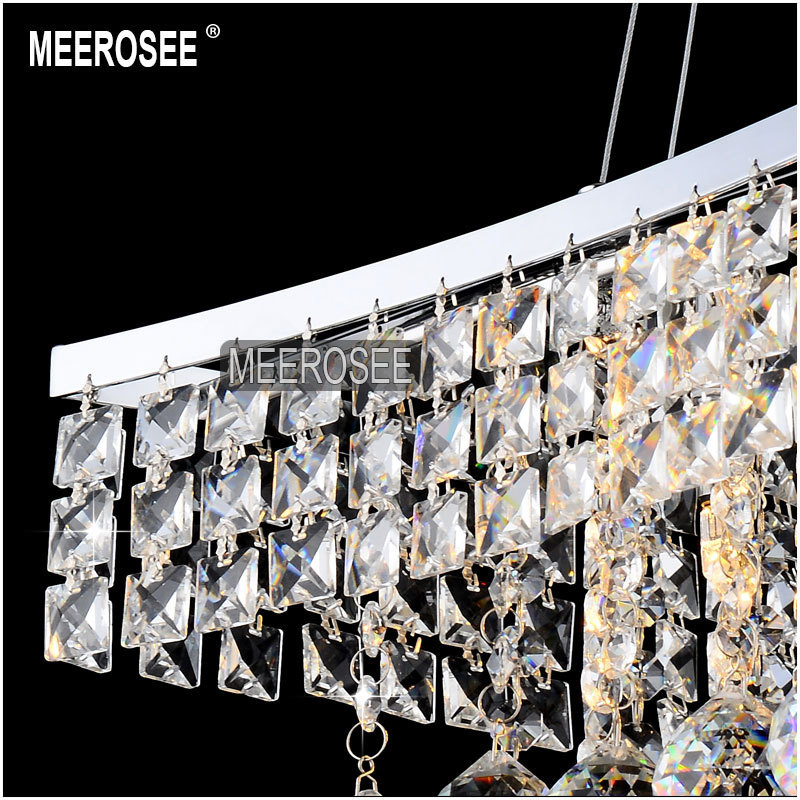 MEEROSEE Square Crystal Chandelier Light Crystal Lighting Fixture for Dining Room Crystal Suspension Lamp Luminaire MD8795