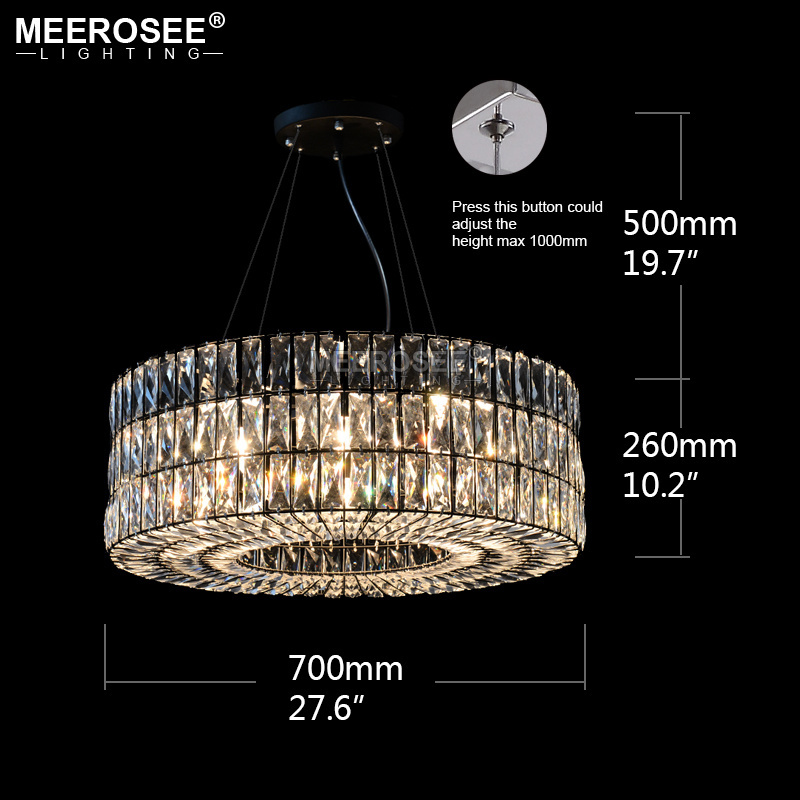 MEEROSEE Vintage Crystal Chandelier Light Fixture Round Hanging Lighting for Restaurant Crystal Lamp Home Luminaires MD85055