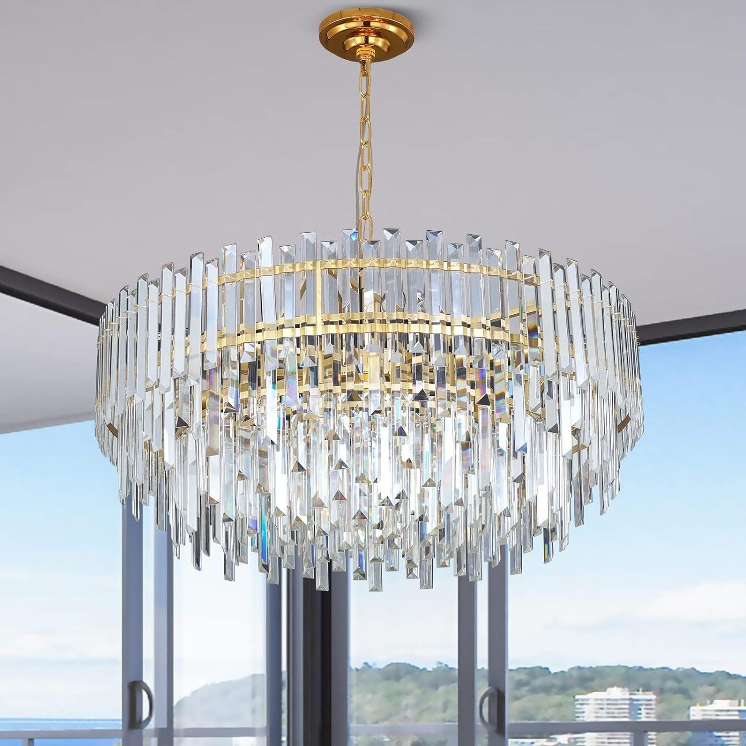 MEEROSEE Crystal Chandeliers Modern Chandelier for Dining Living Room Bedroom Entryway Ceiling Hanging Pendant Light MD6068A