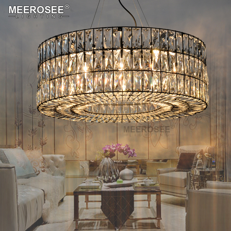 MEEROSEE Vintage Crystal Chandelier Light Fixture Round Hanging Lighting for Restaurant Crystal Lamp Home Luminaires MD85055