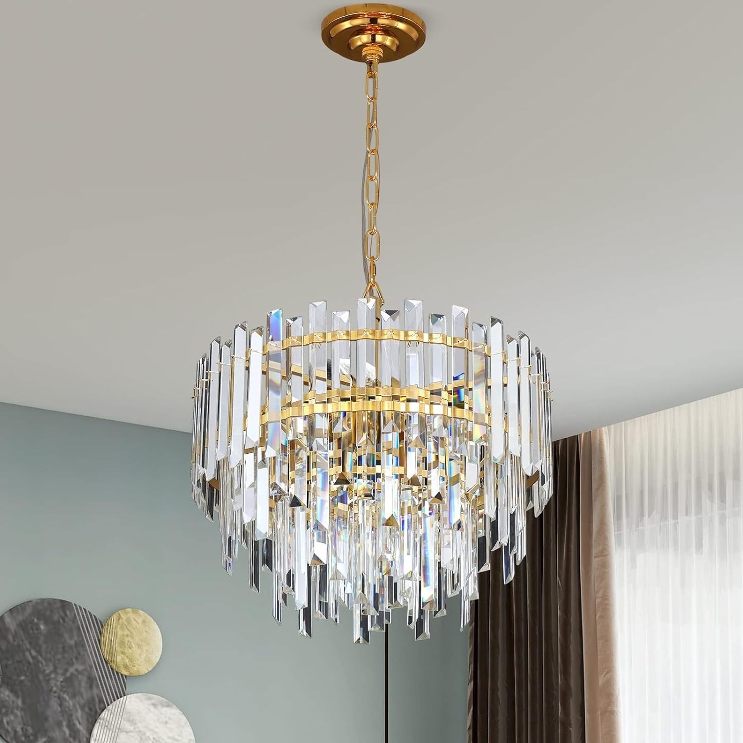 MEEROSEE Gold Modern Crystal Chandelier Pendant Lights for Dining  Living Bedroom Foyer Entryway Ceiling Hanging MD6068A