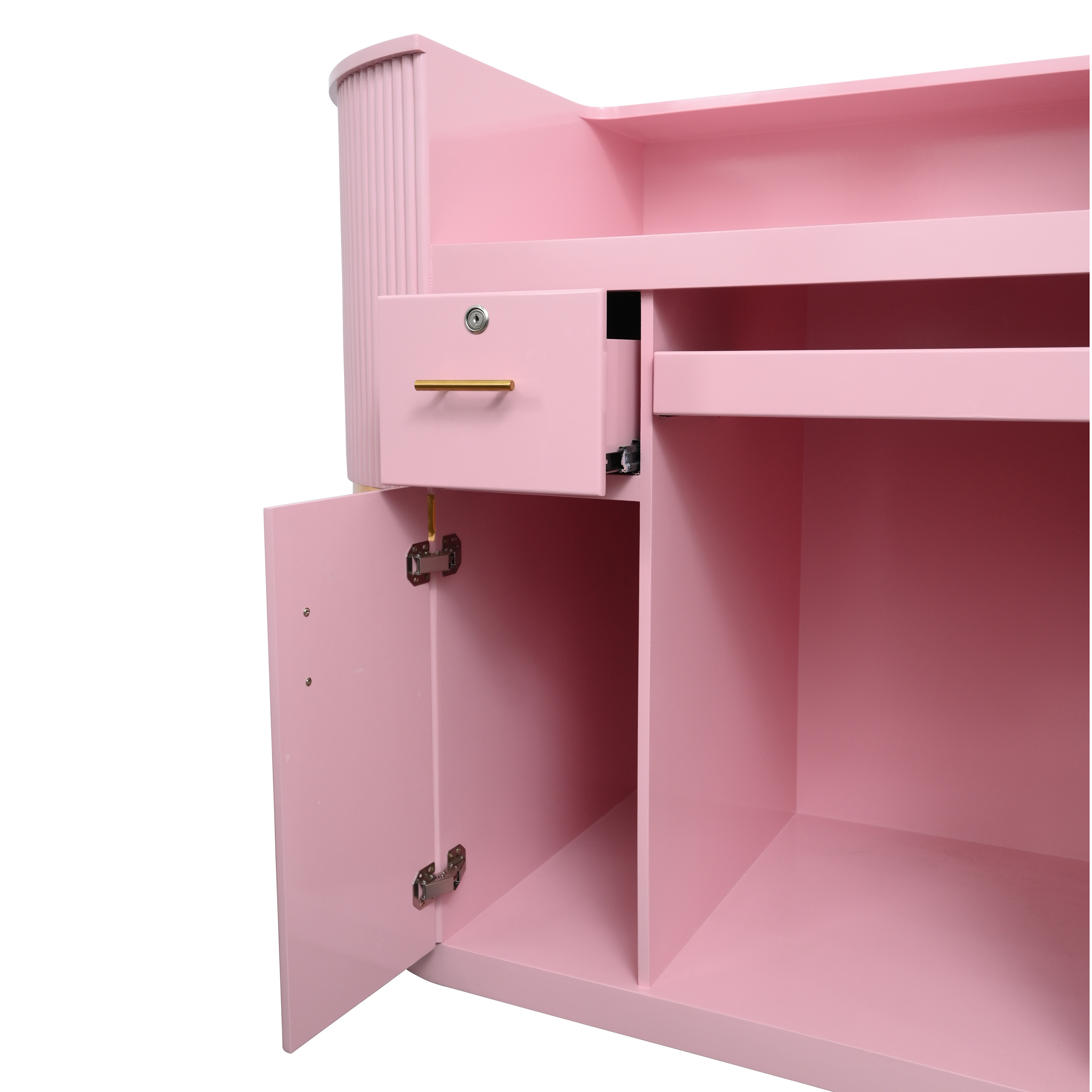 Customized Modern Wooden Salon Office Furniture Shop Cash Counter Desk Pink Reception Desk For Sale