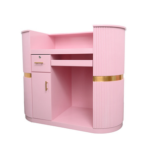 Customized Modern Wooden Salon Office Furniture Shop Cash Counter Desk Pink Reception Desk For Sale