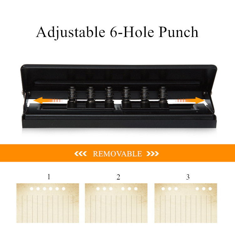 Adjustable 6 Hole Punch with Positioning Mark Daily Paper Puncher for A4 A5 A6 B7 Six Ring Binder Planners Refill Pages Punch