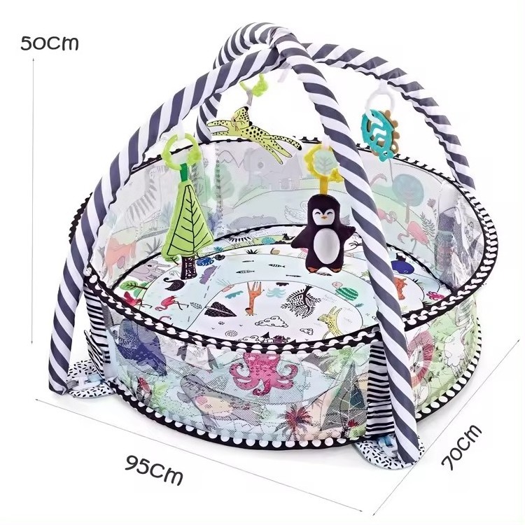 3 in 1Baby Play Mats Soft Game Carpet Activity Baby Gym Mat & Ball Pit with Ocean balls Tummy Time Padded Mat for Newborn