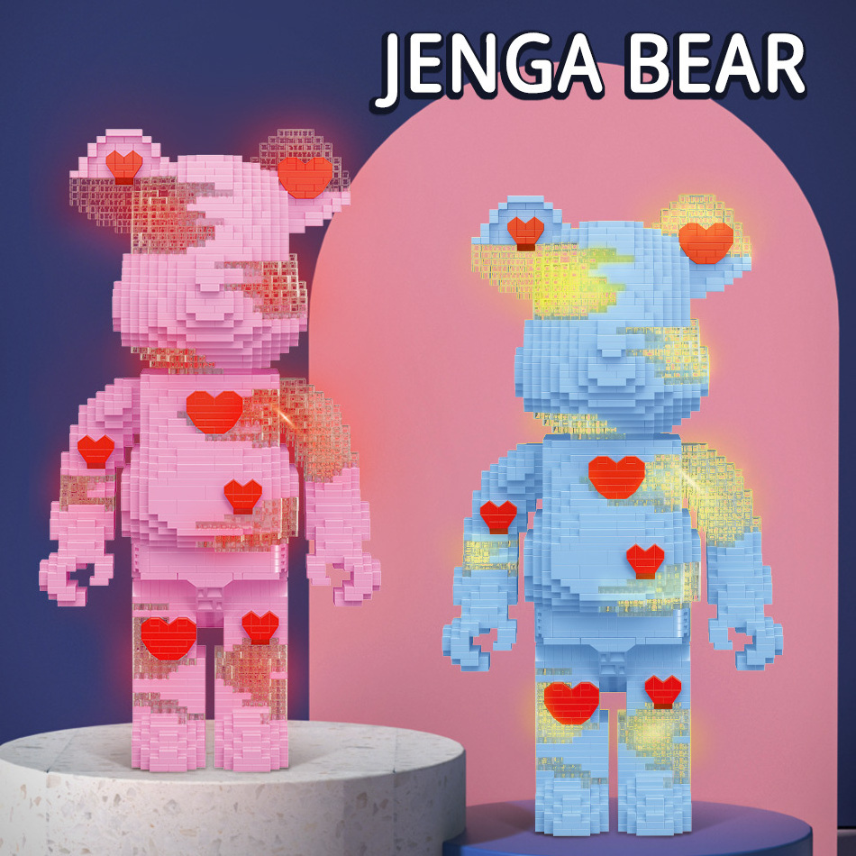 MOYU LED Light Bearbrick Micro Building Blocks DIY Assembly Painting Bear 3D Model Building Blocks Toys For Gift