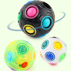 Wholesale Small Fidget Toy Plastic Mini Rotation 3D Rainbow Ball Football Magic Cube Anti-stress Depression Games for Children A