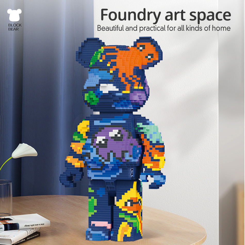 MOYU LED Light Bearbrick Micro Building Blocks DIY Assembly Painting Bear 3D Model Building Blocks Toys For Gift