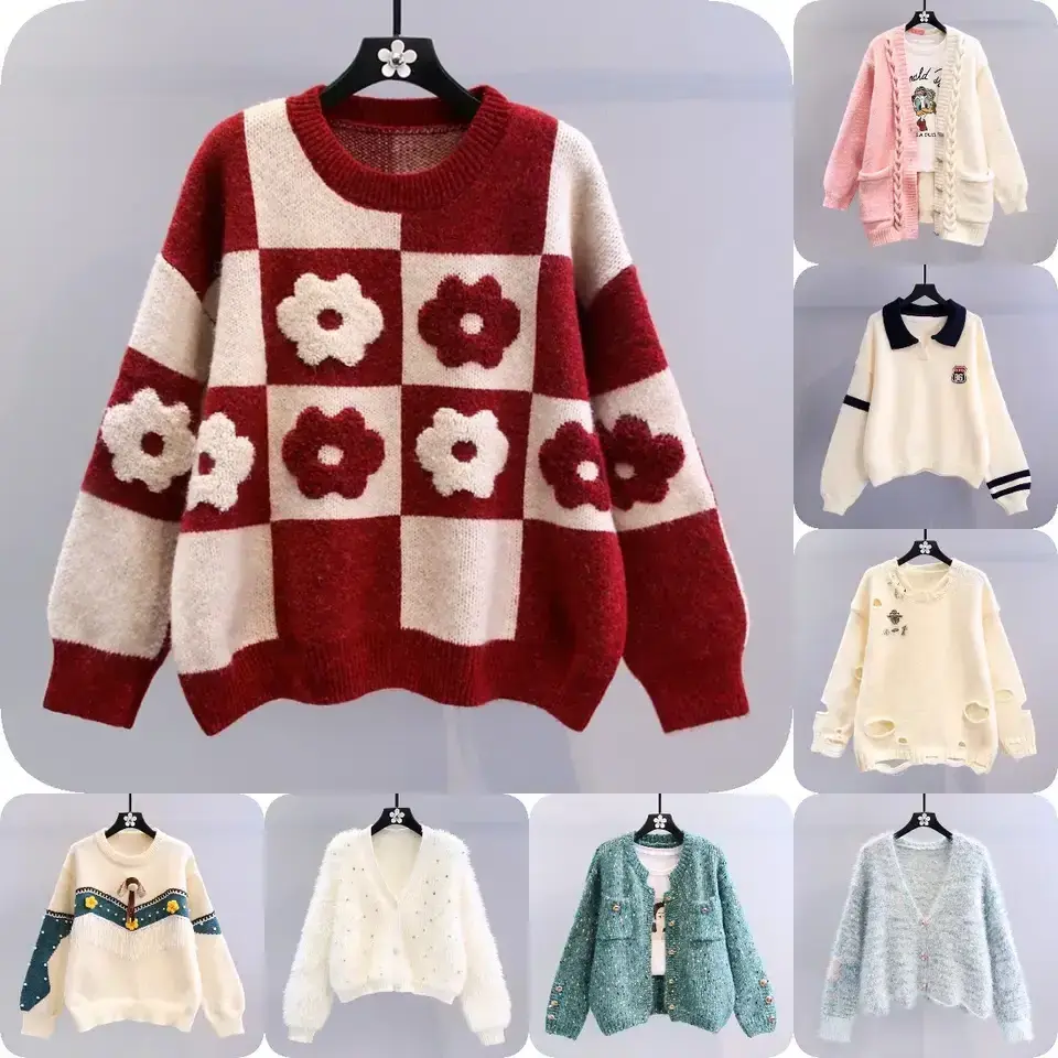 Cardigan women Knitted Casual cardigan Ladies Fashion Knit Jacquard Loose Women Cardigans Sweater With Pockets