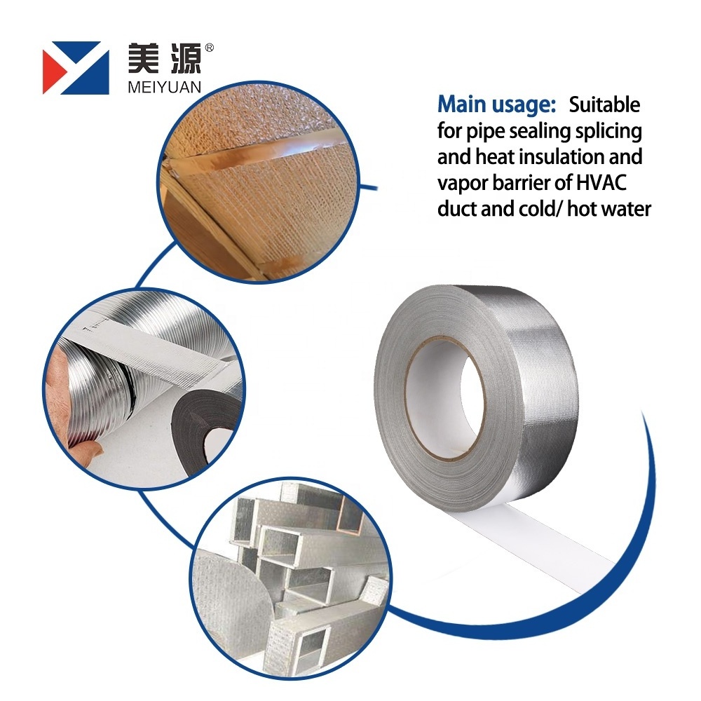 Hvac Alu Solvent Glue UL723  Flame Retardant Fiberglass Cloth Aluminum Foil Tape