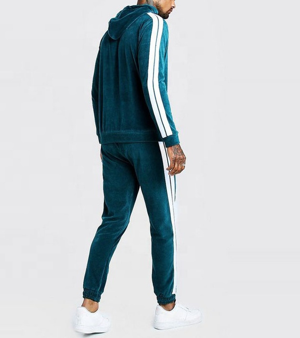 Hot sale stylish men official custom velour tracksuits with side tape