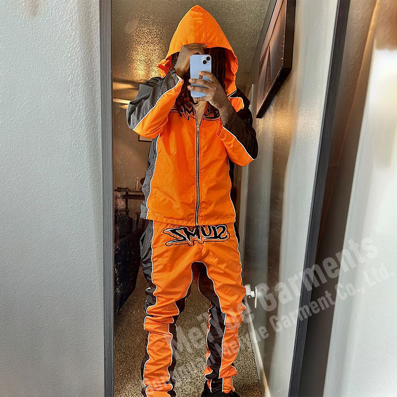 New Casual Reflective Men's Tracksuit Lightweight Nylon Sweat Suit with Zip Up Jacket and Pants Windcheater Windbreaker Jacket