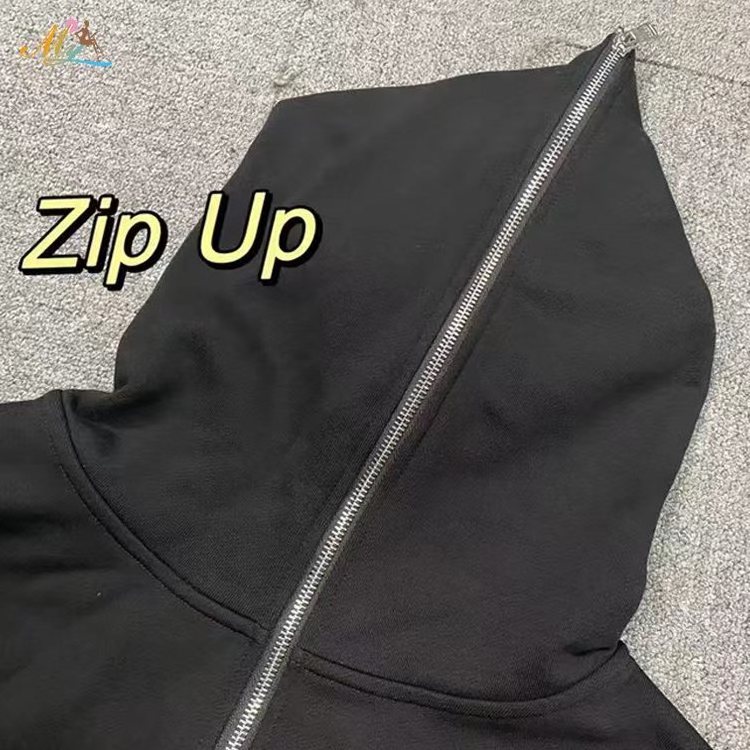 Clothing Manufacturers Custom Fleece Cotton Unisex Hoodie Full Face Puff printing Custom Zipper Full Zip Up Hoodie Blank