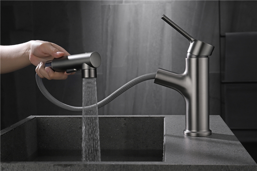 Modern Brass 3 Way Water Faucet Cold Water Mixer Tap Bathroom Face Wash Sink Basin Faucet in Matt Grey color