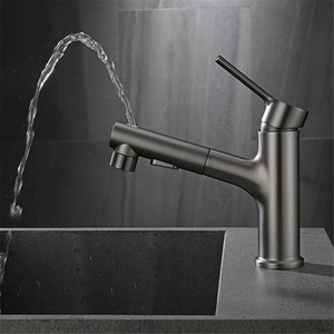 Modern Brass 3 Way Water Faucet Cold Water Mixer Tap Bathroom Face Wash Sink Basin Faucet in Matt Grey color