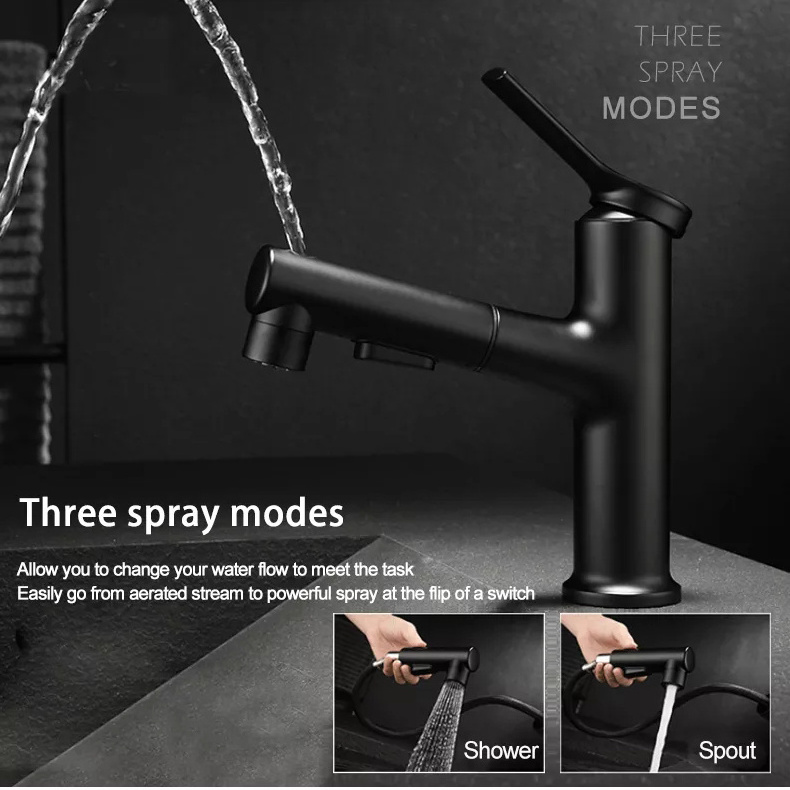 Modern Brass 3 Way Water Faucet Cold Water Mixer Tap Bathroom Face Wash Sink Basin Faucet in Matt Grey color