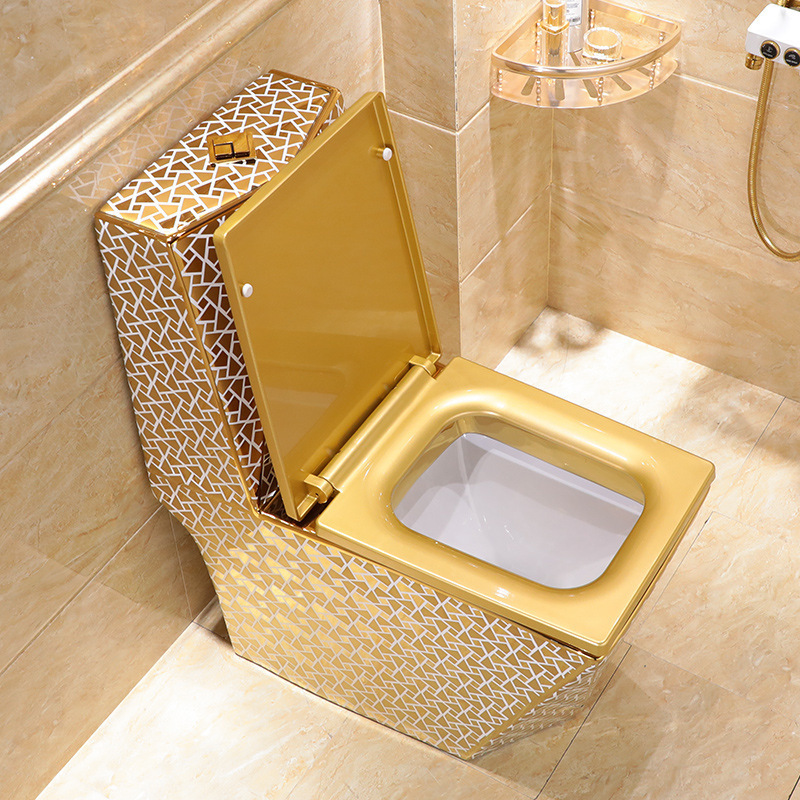 Luxury Bathroom Golden Wc Commode Toilet Bowl Ceramic Sanitary Ware One Piece Diamond Shape Gold Plated Toilet