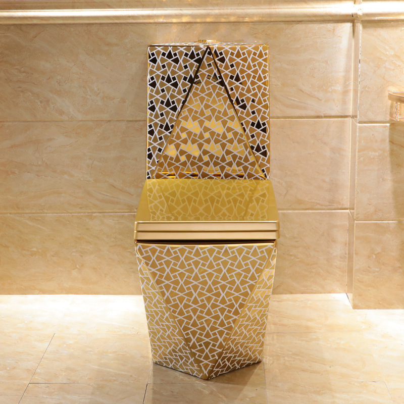 Luxury Bathroom Golden Wc Commode Toilet Bowl Ceramic Sanitary Ware One Piece Diamond Shape Gold Plated Toilet